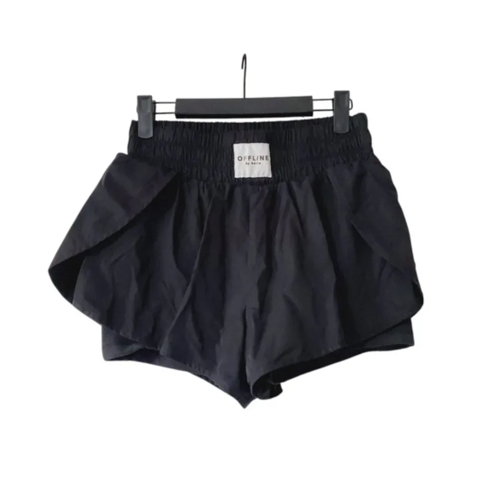 Aerie Offline Hugger Champ High Rise Black Nylon Gym Running Lounge Shorts M - Picture 2 of 8